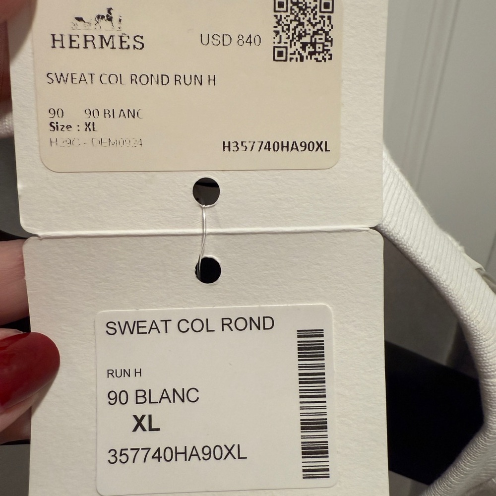 Hermes WHITE/GREY mens Run H crewneck sweatshirt - Picture 8 of 9